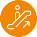 Icon mit Person auf einer Rolltreppe, die nach oben fährt.