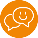 Icon mit zwei Sprechblasen, eine davon hat ein lachendes Gesicht.